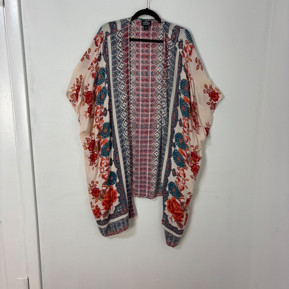 Angie Boho Floral Kimono Cardigan Paisley Beach Cover-up Festival Gypsy Womens M